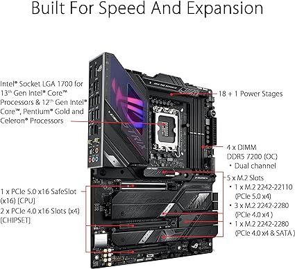 ASUS ROG Strix Z790-E Gaming WiFi 6E LGA 1700(Intel® 12th&13th Gen) ATX Motherboard(PCIe 5.0, DDR5,18+1 Power Stages,2.5 Gb LAN,Thunderbolt 4,5xM.2, 1xPCIe 5.0 M.2,Front Panel USB 3.2 Port) ASUS ROG Strix Z790-E Gaming WiFi 6E LGA 1700(Intel® 12th&13th Gen) ATX Motherboard(PCIe 5.0, DDR5,18+1 Power Stages,2.5 Gb LAN,Thunderbolt 4,5xM.2, 1xPCIe 5.0 M.2,Front Panel USB 3.2 Port)